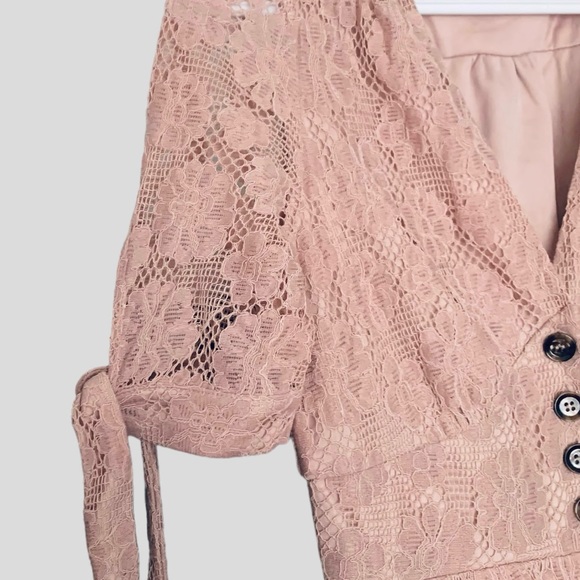 Lace Button-Front Midi Dress, Light Pink, Size Small - Picture 4 of 12